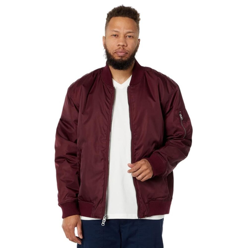 LABEL Unisex Go-To Bomber Jacket Size XS Burgundy Full Zip Ribbed Collar NWT